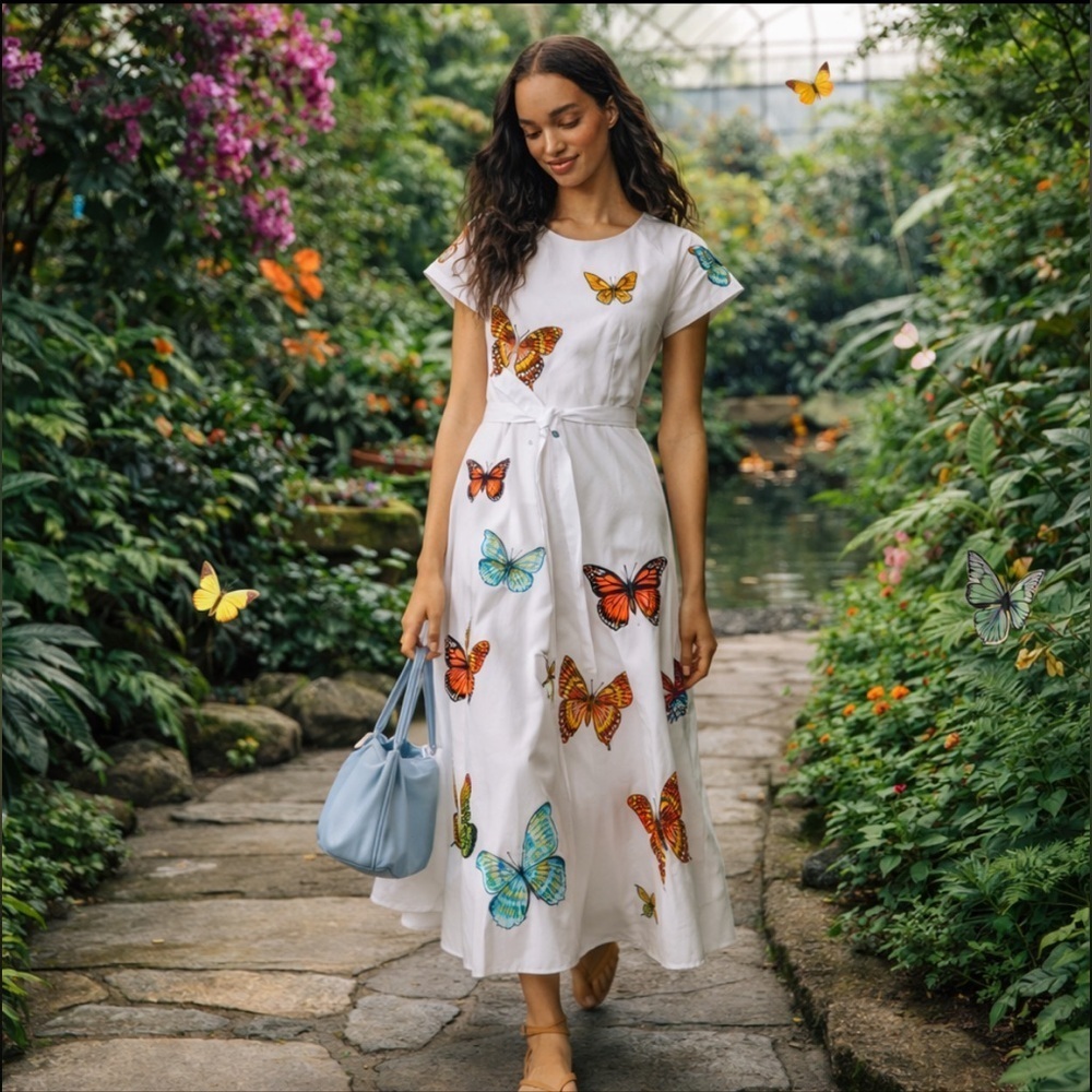 🎉SUPER RARE🎉Fanm Mon Anthropologie NWT  Papiyon Short-Sleeve Embroidered Dress S